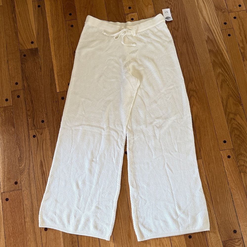 Gilly Hicks Cream Knit Wide Leg Lounge Pants Drawstring M NWT